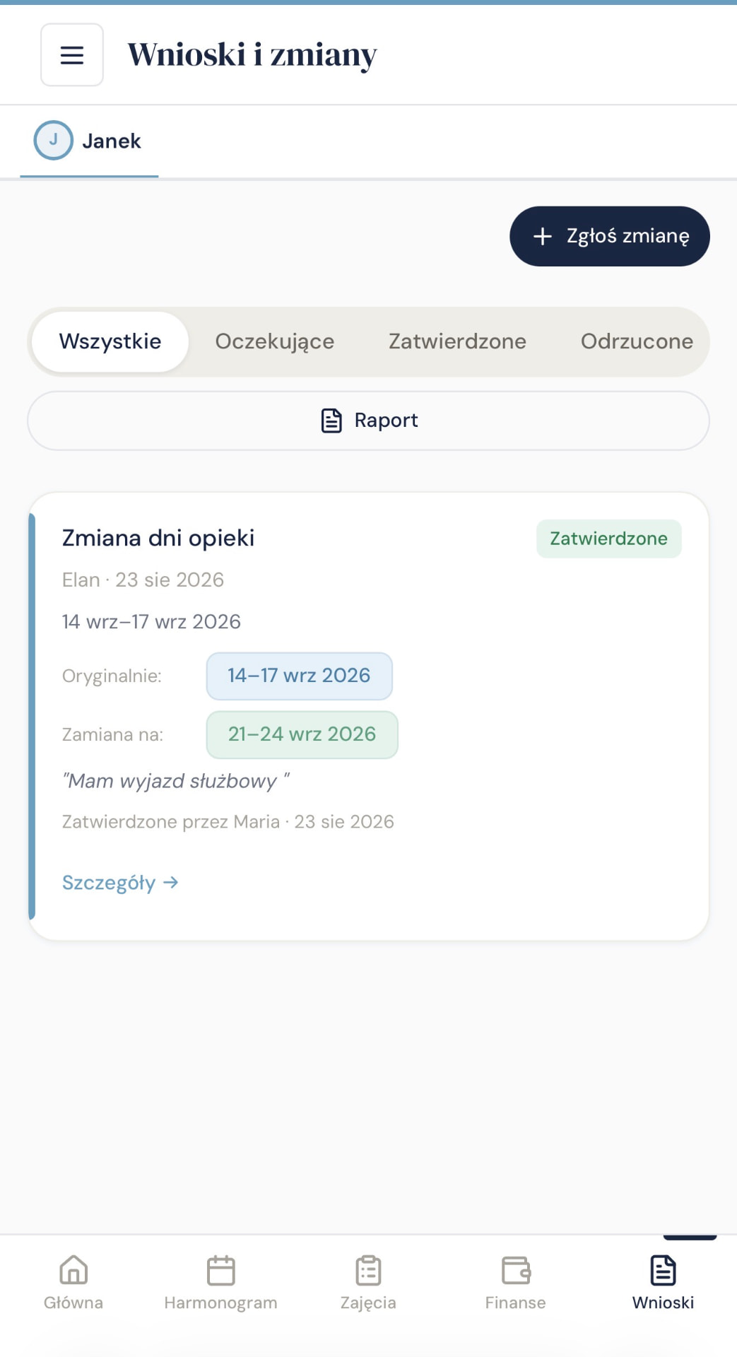 Prośby o zmianę terminu w duoNest